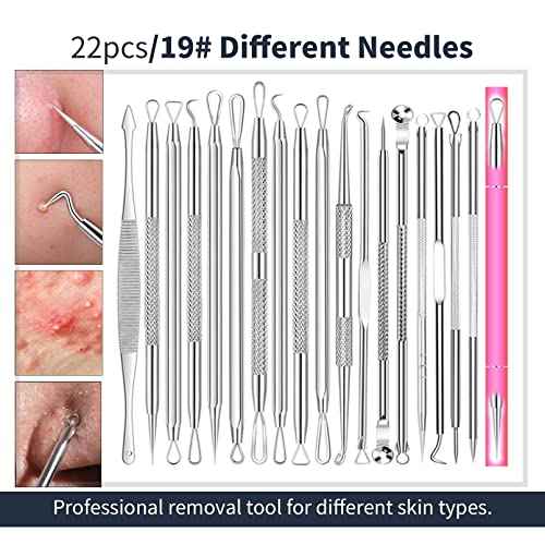 2025 Professional Pimple Popper Tool Kit - 22 PCS Blackhead Remover Tools for Acne and Zit Popping Comedone Extractor with Magnifying Glass