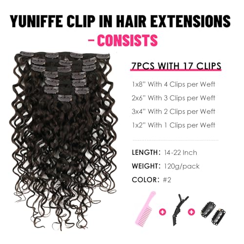 Natural Wavy Clip in Hair Extensions Real Human Hair Natural Wave Clip ins Human Hair Extensions 22 Inch 120g Double Weft Dark Brown Curly Clip in Extensions Full Head Human Hair #2