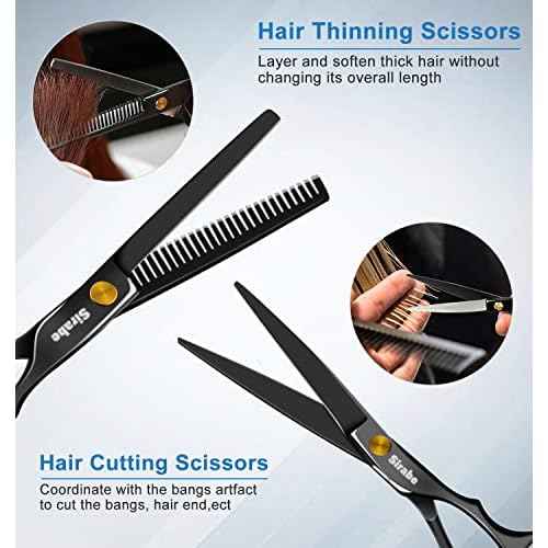 Sirabe 10 PCS Hair Cutting Scissors Set, Professional Haircut Scissors Kit with Cutting Scissors, Thinning Shears, Comb, Cape, Clips, Black Hairdressing Texturizing Shears Set for Barber, Salon, Home
