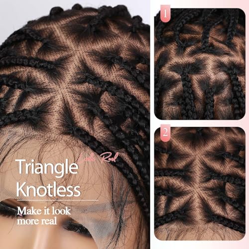 360 Full Lace Knotless Box Braided Wig, Long Black Synthetic Hair, Triangle Lace Front (Ombre Brown Blonde, 34 inches)