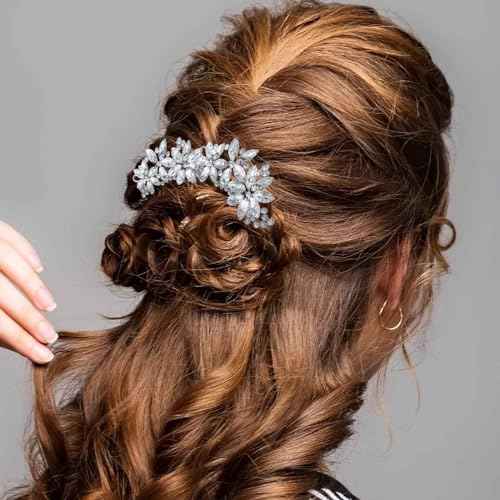 2 Pcs Rhinestone Hair Clips Silver Bride Wedding Hair Barrettes Crystal Flower Hair Accessories French Rhinestone Star Bridal Hairpins Hair Decorative for Women Girls Prom Jewelry Long Thick Ha