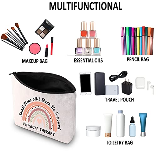 G2TUP Small Steps Still Move Us Forward Makeup Bag Physical Therapy Cosmetic Bag PT Gift Thank You Gift (White Bag)