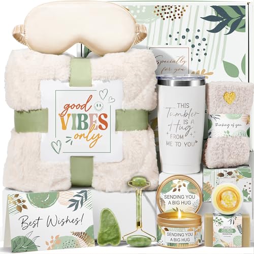 Self Care Gifts for Women Get Well Soon Gifts Basket, Birthday Gifts for Women Care Package Relaxing Spa Gifts Thinking of You Gifts w/ Blanket, Unique Christmas Gifts for Mom Her Friend Sister Wife