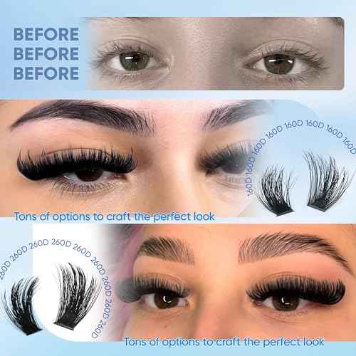Lash Clusters 160D+260D Eyelash Clusters 12-24mm Long Lash Extension Thick Cluster Eyelash Extensions Volume Strip Mink Lashes Cluster Dramatic Full Salon Look Eyelash by CORUSCATE