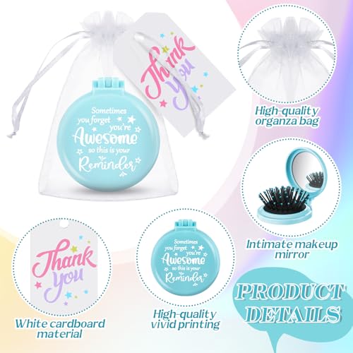 24 Pcs Employee Appreciation Gifts Bulk Folding Travel Brushes Sometimes You Forget You're Awesome Thank You Gifts Travel Mirror Hair Brush for Women Coworker Teacher Staff Team