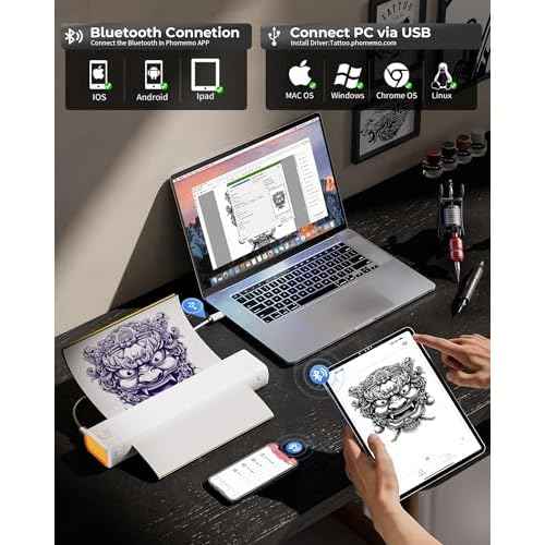 Itari M08F Wireless Tattoo Stencil-Printer - Tattoo Transfer Machine Thermal Copier with 10pcs Transfer Paper, Bluetooth Stencial Printer for Tattooing, Compatible with Smartphone & PC, White