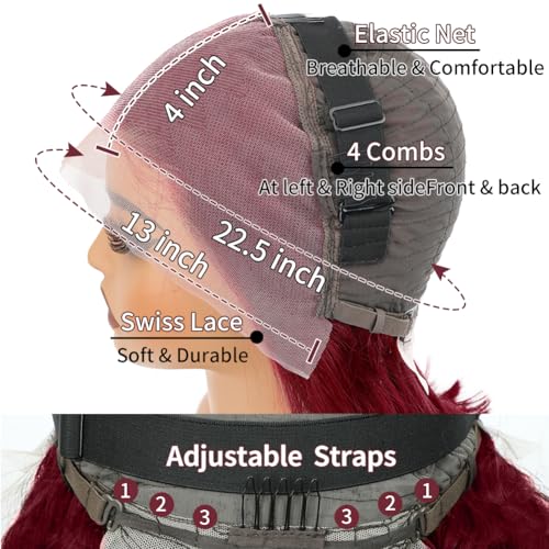 LICHANG 99J Burgundy Bob Wig Human Hair 200 Density 13x4 HD Transparent Straight Lace Front Wigs Human Hair Short Bob Wig Pre Plucked With Baby Hair Natural Hairline Glueless Wig Wine Red 12 Inch