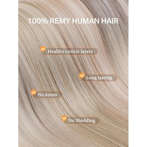 DOORES Genius Seamless Weft Hair Extensions Human Hair, Ash Blonde Highlighted Platinum Blonde 20 Inch 60g, Invisible Tape in Weft Extensions Long Wide