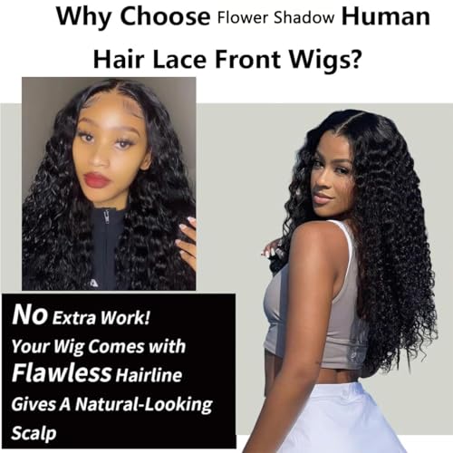 Water Wave Lace Front Wigs Human Hair Pre Plucked 200% Density Deep Curly Wet and Wavy Human Hair Deep Wave13x4 Hd Lace Frontal Wigs for Black Women Glueless Wig 18 INCH Natural Black