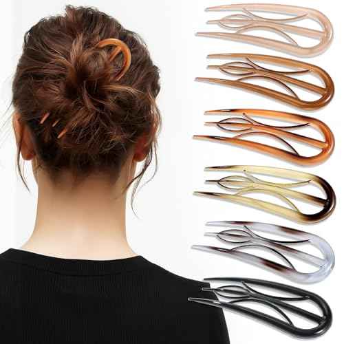 6PCS French Hair Pins for Women, Tortoise Shell French Pins Hair, Large Hair Styling Pins for Thin Thick Hair, 3 Internal Teeth Hair Sticks, Lialys Hair Pin for Buns, French Twist Pin,Christmas Gifts