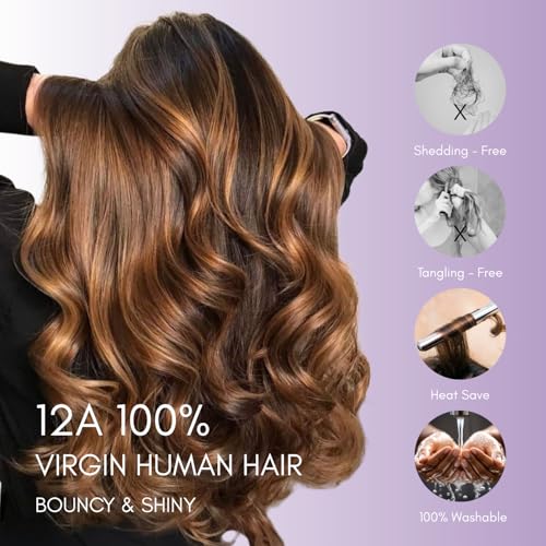 Honey Blonde Highlight Body Wave 13x4 Frontal Human Hair 20 In, 100% 12A Brazilian Virgin Ombre Brown Transparent Lace Frontal Closure Pre Plucked with Baby Hair P4/27 Balayage Wavy Hair Remy