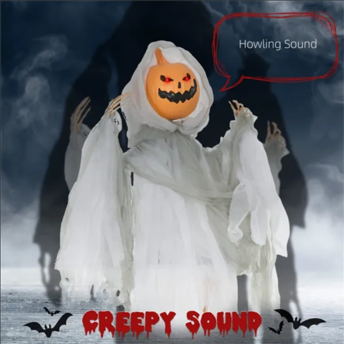 Halloween Pumpkin Ghost Decoration with Sound & Lights