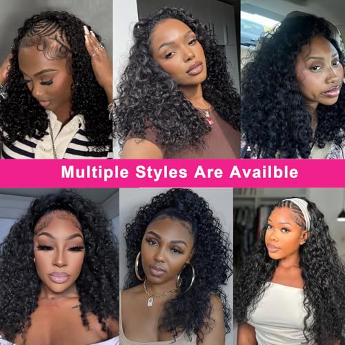 BLG Half Wig Human Hair 250% Density 15A Messy Water Wave Human Hair Flipover 3 In 1 Half Wigs 16 Inch Quick Install Wear and Go Drawstring Wig Beginners Friendly Glueless Wigs