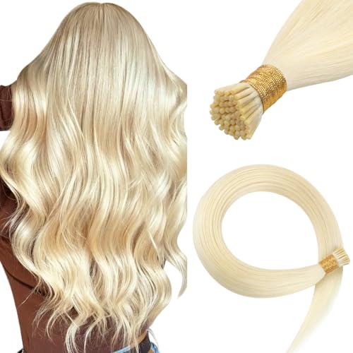 HOTBANANA I Tip Hair Extensions Human Hair, 24 Inch 50g 50s Platinum Blonde Pre Bonded ITip Hair Extensions Cold Fusion I Tip Extensions Straight I Tips Hair Extensions