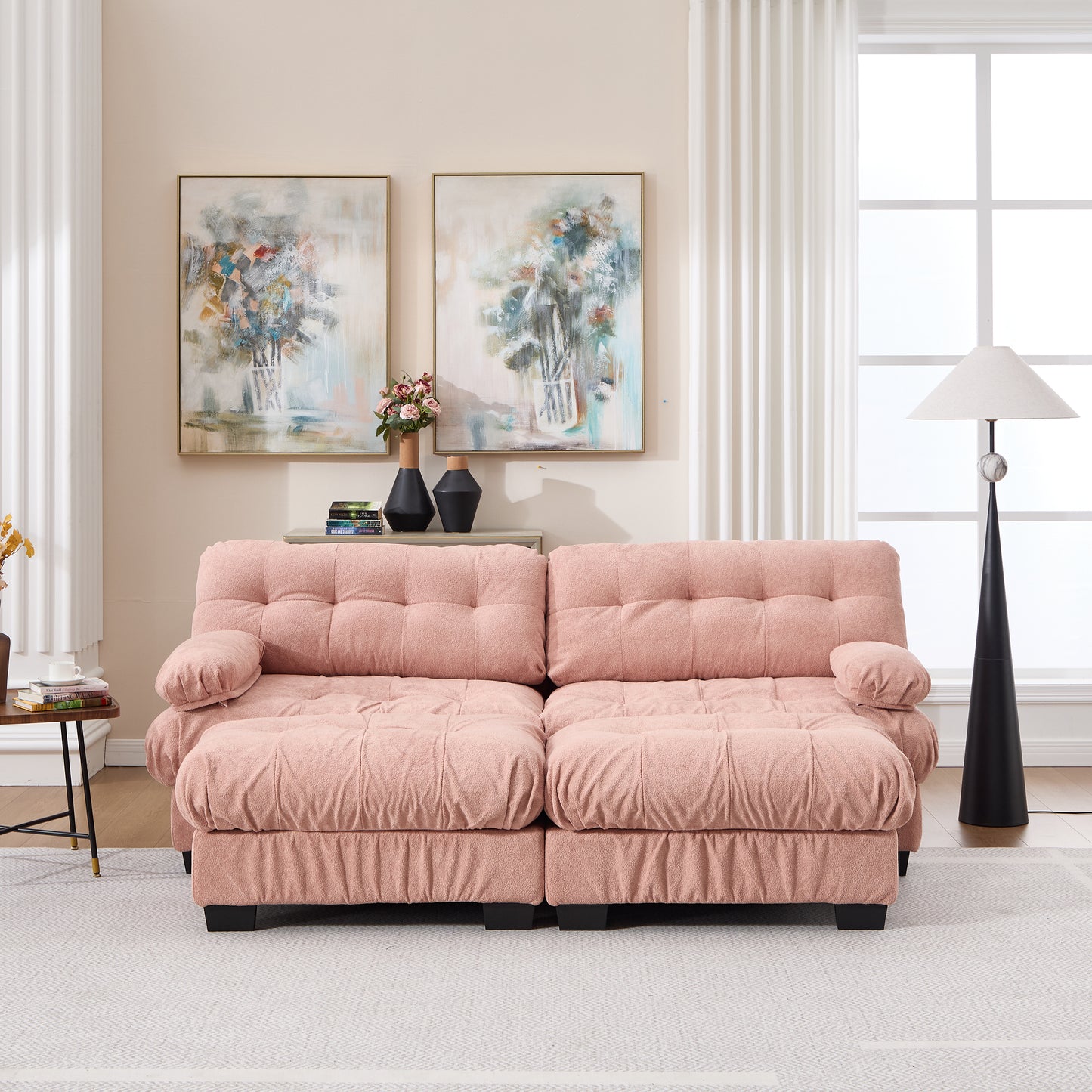 U Shaped Modular Sectional Sofa with Ottoman - Pink