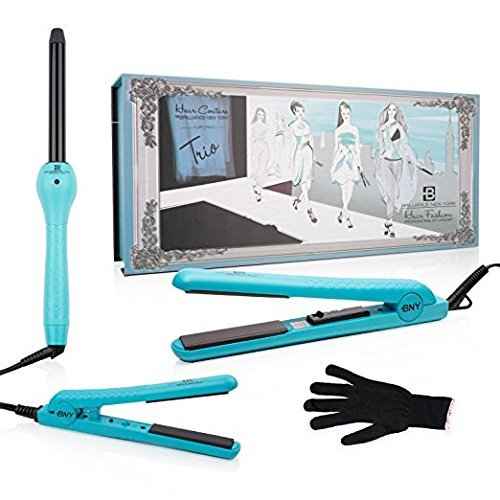 Brilliance New York - Trio Flat and Curling Irons Set: 1.25" Diamond and Ceramic Flat Iron + 1/2" Mini Diamond Flat Iron + 1" Clipless Curling Iron, Black