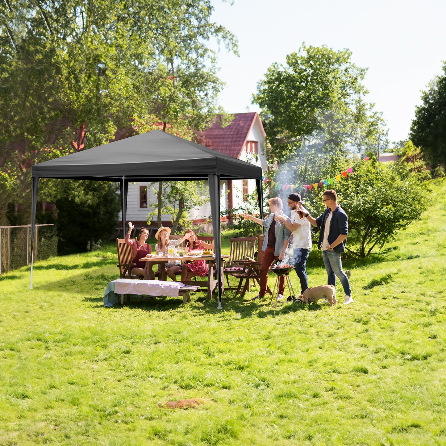 10x10ft Black Outdoor Party Tent with Sturdy Iron Frame