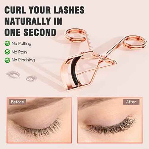 Eyelash Curler with Comb, Professional Volumizing Lash Lift Kit Lash Curler with Refill Pads for Home & Travel Uses, Rose Gold