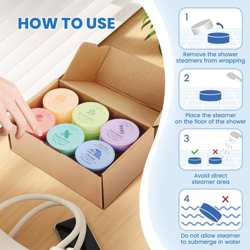 Shower Steamers 60 PCS with Individually Wrapped, Shower Bombs for Women with 6 Rich Scents, Rose Peppermint Citrus Eucalyptus Ocean Lavender, Christmas Birthday Mother's Day Present for Mom Wife Men