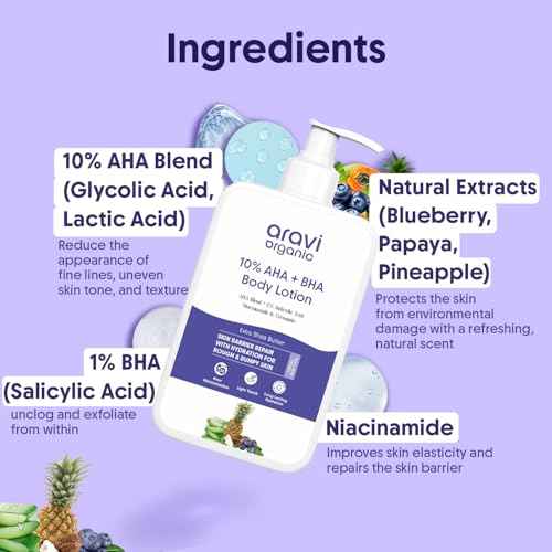 Aravi Organic 10% AHA + 1% BHA Exfoliating Body Lotion - Glycolic & Lactic Acid Body Lotion with Niacinamide - Smooths Rough & Bumpy Skin with Anti-Aging - 6.76 Fl Oz / 200ml