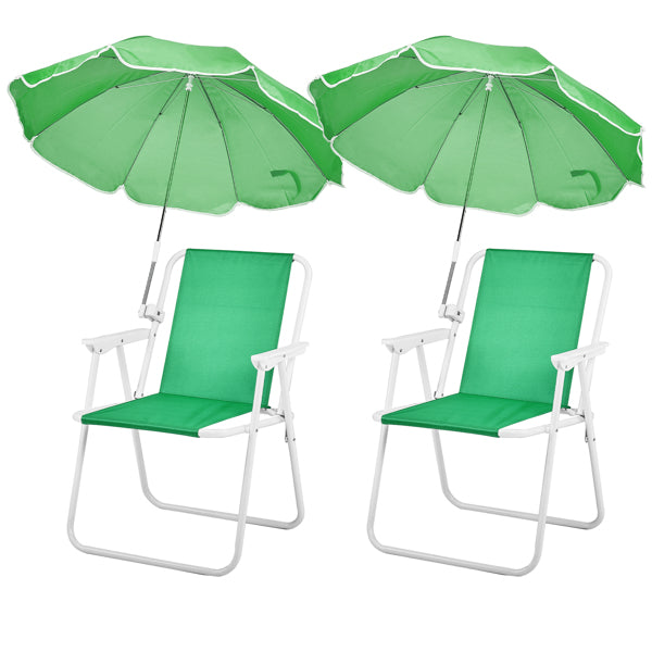 Folding Beach Chair with Umbrella - Lightweight & Portable, 265lbs Capacity, Green