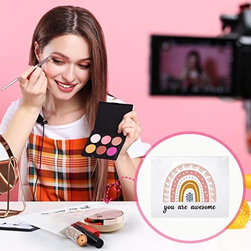 Amylove 100 Pcs Cosmetic Makeup Bag Bulk for Women Inspirational Zipper Pouch Rainbow You Are Awesome Travel Pouch Toiletry Bag for Women Girls Teacher Friend Birthday Party