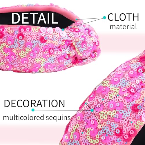 Sequin Knotted Headbands for Girls Women Fashion Sparkly Iridescent Glitters HairBands Accessories for Kids Wide Fabric Hair Bands Cute Glitter Hair Hoop for Adult (pink)