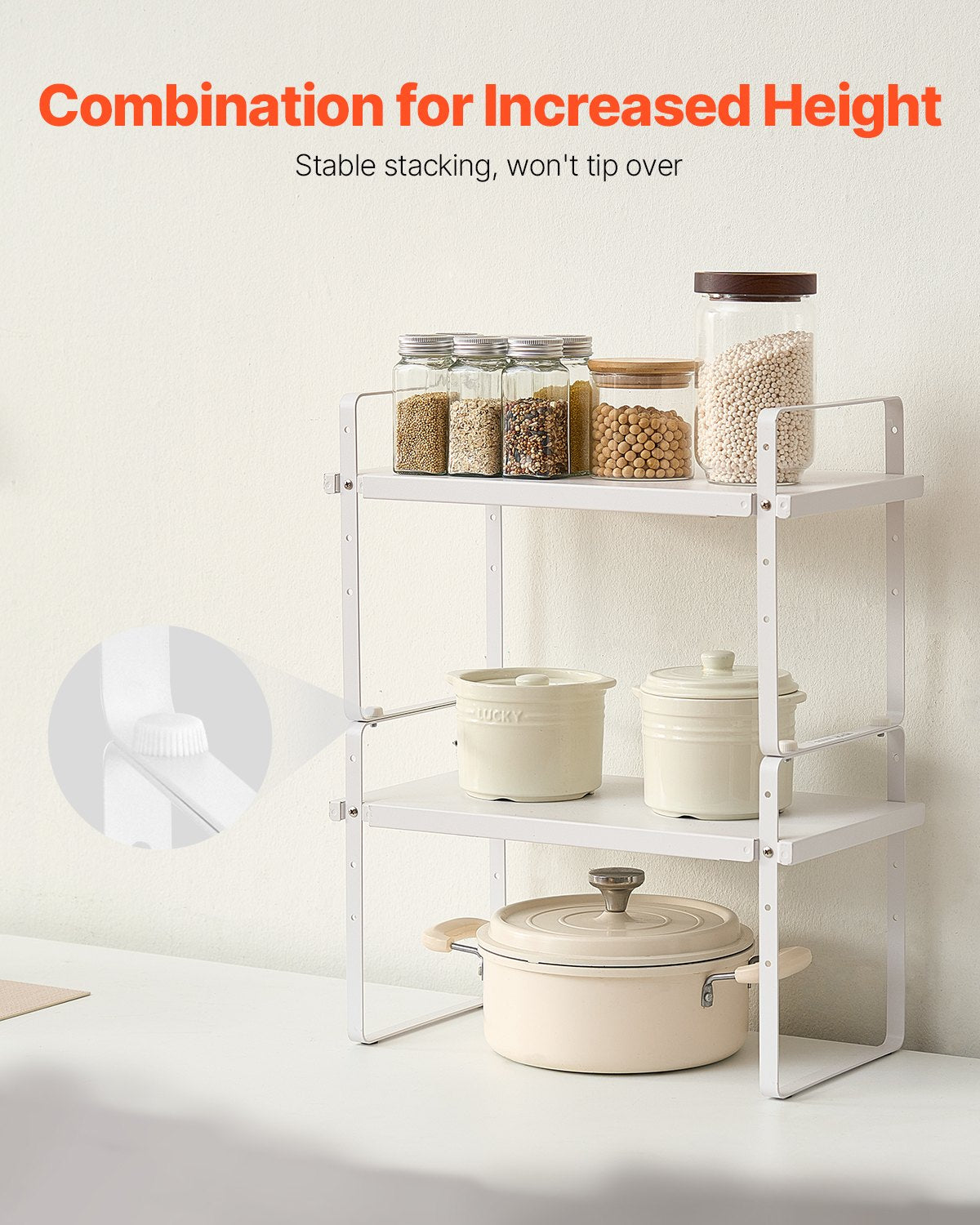 Adjustable 2-Tier Kitchen Organizer Shelf - White Steel Spice Rack