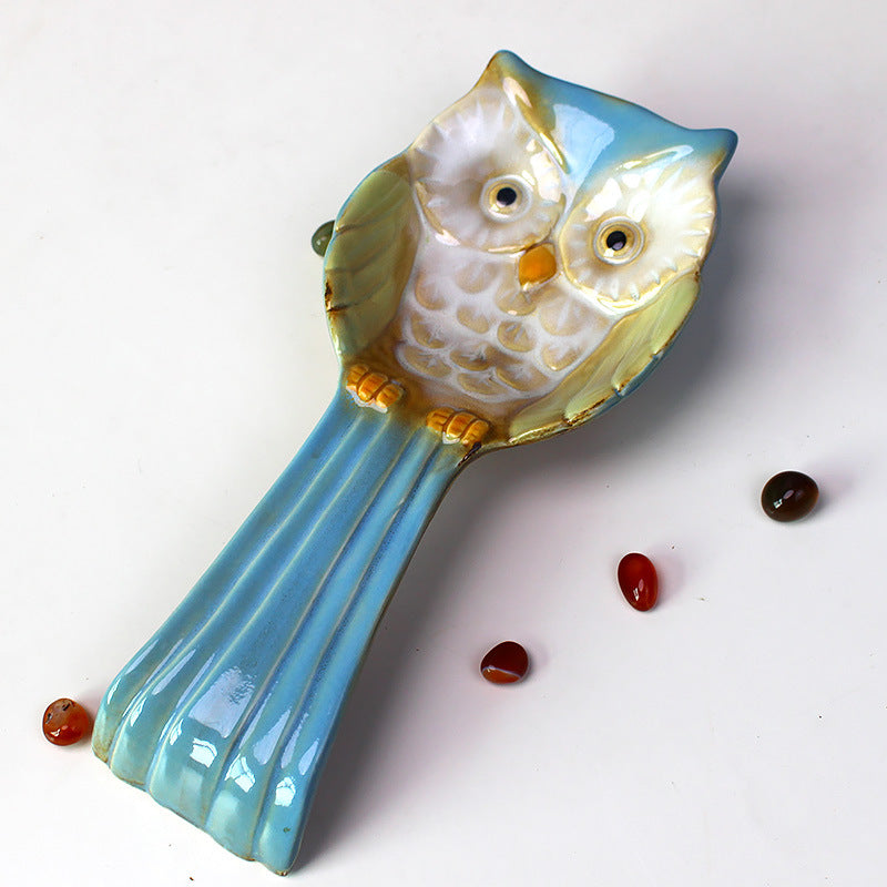European-Style Animal Owl Ceramic Kiln-Changed Glaze Decorative Vase - Green & Blue