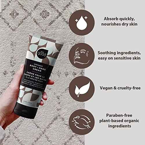 All Good Hand & Body Lotion - Moisturizing Organic Lotion for Dry Skin, Hands & Body - Essential Oils, Calendula, Cocoa Butter - Non-Greasy Body Butter, 6 fl oz (Coconut)