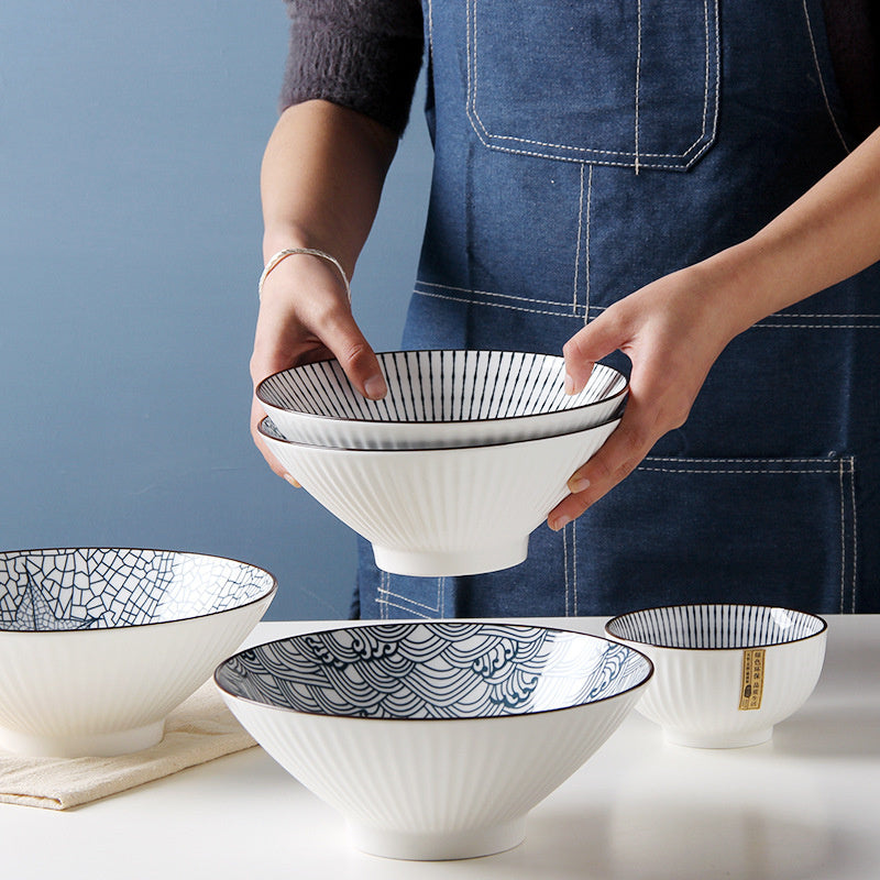 Deepened Ceramic Ramen Bowl - Kitchen Tableware with Multiple Colors