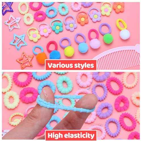 Small Elastic Hair Ties Hair Accessories for Girls£¬Colorful Baby Rubber Hair Bands Set with Hair Clips Hair Styling Tools