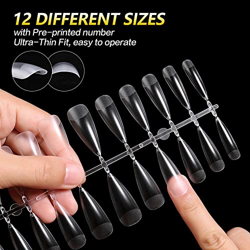 AIMEILI Long Stiletto Gel Nail Tips 432PCS Pre-buff Almond Fake Clear Nails Full Cover, Acrylic False Press on Nails with Box for Nail Art Salon and Home DIY, 10 Sizes
