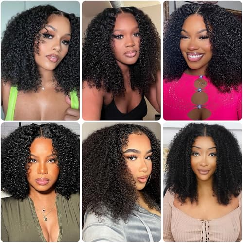 Wear and Go Glueless Bob Wig Human Hair Pre Plucked Pre Cut Bleached Knots 6x4 HD Afro Kinky Curly Lace Front Wigs Human Hair Short Curly Bob Lace Closure Wigs for Women 200% Density 12 Inch