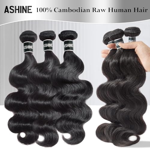 ASHINE Human Hair Bundle Body Wave Straight, Unprocessed Cambodian Raw Hair Bundles for Women Natural Black 24 Inch, Keep Soft and Silky After Multiple Washes