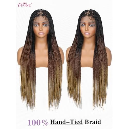 HANNE Full Lace Braided Wigs for Black Women Knotless Braided Wigs with Baby Hair 100% Handmade HD Lace Synthetic Box Braid Wig