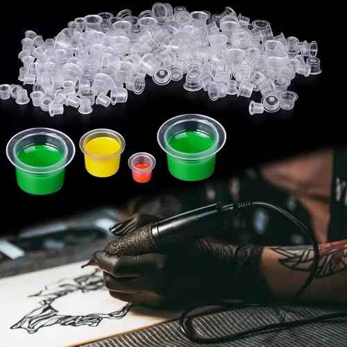 Tattoo Ink Caps, 600PCS Tattoo Cups for Ink with 4 Blue Cup Holders, Mixed Sizes Large Medium Small Plastic Pigment Cups, Tattooing Machine Plastic Supplies Kit Set