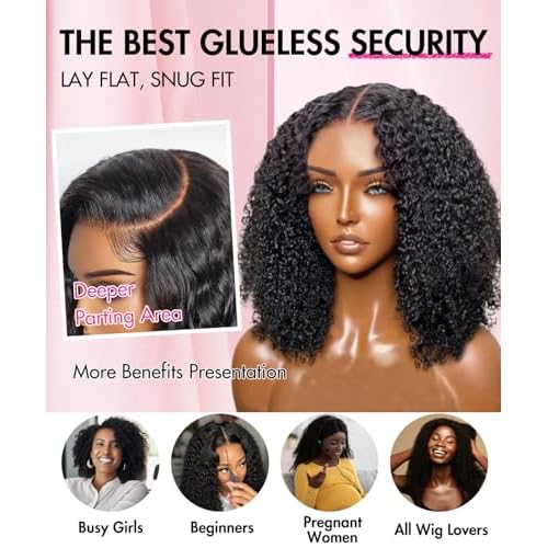larima Glueless Wigs Human Hair Pre Plucked Pre Cut Curly Human Hair Wig Wear and Go Glueless Wigs Bleach Knots 200% Density 6X5 HD Lace Front Wig Virgin Hair Natural Color Curly Wig 16inch