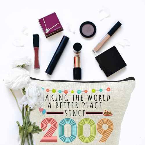 16th Birthday Gifts for Girls, Funny 16 Year Old Gift Makeup Bag, 2009 16th Birthday Makeup Bags for Her, Teens, Sister, Daughter, Niece, Granddaughter, Making The World a Better Place Since 2009