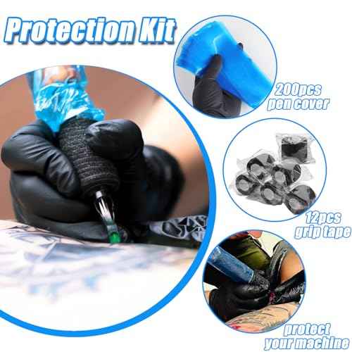 200 Pcs Tattoo Machine Covers & 12 Rolls Grip Tape - Large Disposable Pen Sleeves 2.56x7.08 Inch, Anti-Slip Vibration Control for Tattoo Artists
