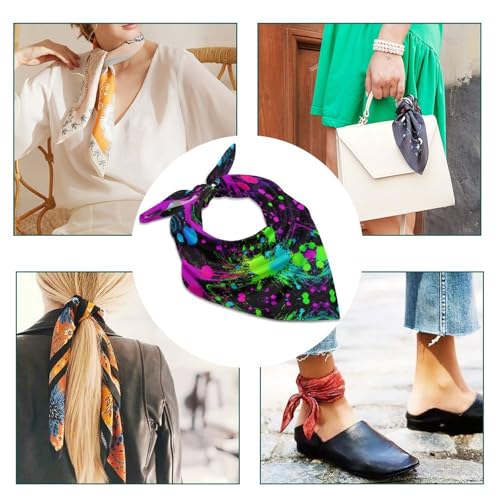 Rainbow of Neon Paint Splatters Bandana for Men Women Square Headscarf Handkerchief Silk Neck Scarf Headbands