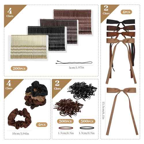 860Pcs Hair Accessories Set for Woman, Bow Hair Clips Hair Scrunchies Bobby Pins Claw Hair Clips Seamless Cotton Ponytail Holders Hair Ties Rubber Elastic Hair Bands with Organizer Box