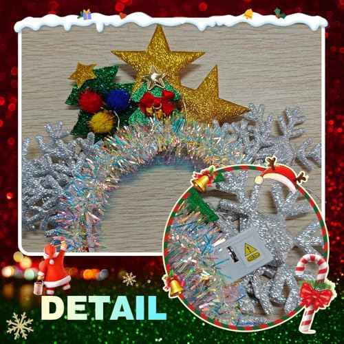 JEAIRTS Light Up Christmas Snowflake Headbands Led Christmas Tree Hair Band Light Up Star Xmas Headpiece Glowing Holiday Hair Accessories for Women
