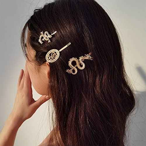 Dragon Pin Gold Dragon Hair Accessories for Girls and Women - Hair Barrettes, Bobby Pins, and Chinese Clip Barrette Hairpin Set of 3