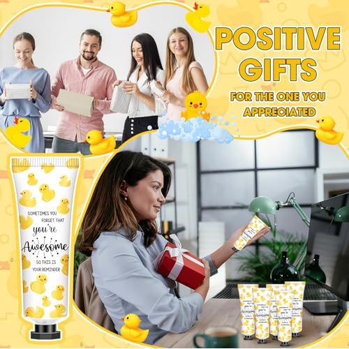 24 Pcs Positive Duck Gifts for Coworkers Hand Cream Mini Lotion Bulk Team Appreciation Gift Emotional Support Positive Ducks Gifts for Duck Lovers Women Employee Group Christmas Social Workers