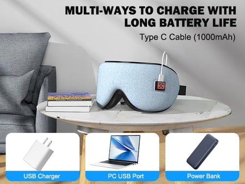 BOQUBOO Cordless Heat Cooling Sleep Eye Mask for Dry Eyes Migraines Improve Sleeping, Heated Eye Mask for Birthday Mothers Days Gifts (Blue)