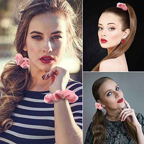 WHAVEL Pink Scrunchies, Pink Party Favors Hair Scrunchies Velvet Scrunchy Hair Ties Valentines Galentines Day,16 Pieces