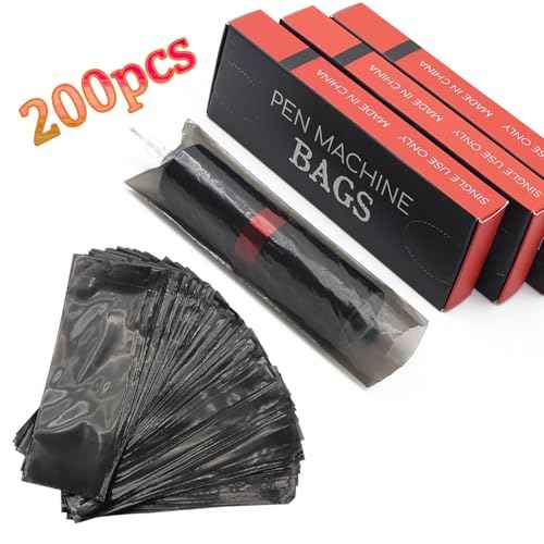 HOINCO Tattoo Machine Pen Cover Tape Wraps, 200pcs Covers and 6pcs Tape Grip Wrap 2 x 5 Yards Self for Tattoo Supplies