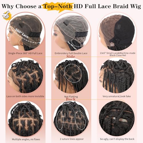 Lexqui 36" 360¡Æ HD Full Lace Braided Wigs for Women Knotless Butterfly Box Braid Wig with Baby Hair Free Parting Synthetic Hair Lace Front Braid Wig Long Braided Lace Front Wigs Black