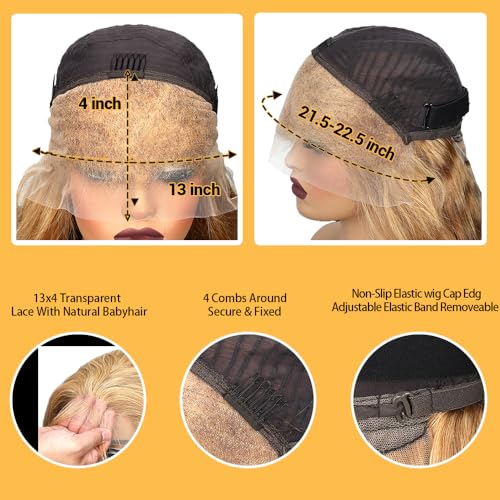 SOSATISFY Honey Blonde Lace Front Wig Human Hair 200% Density 13x4 Body Wave Wig Blonde Hd Lace Front Wig Human Hair Pre Plucked With Baby Hairline 27# Colored Wigs for Women 22 Inch
